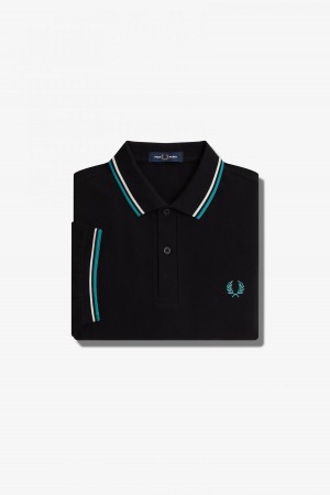 Black / Ecru / Deep Mint Fred Perry M3600 Men's Fred Perry Shirt | LCASX77780