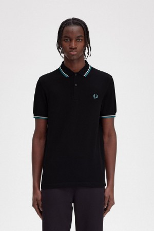 Black / Ecru / Deep Mint Fred Perry M3600 Men's Polo Shirts | CAJKU38608