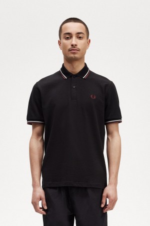 Black / Ecru / Oxblood Fred Perry M12 Men's Polo Shirts | CAJVR50537