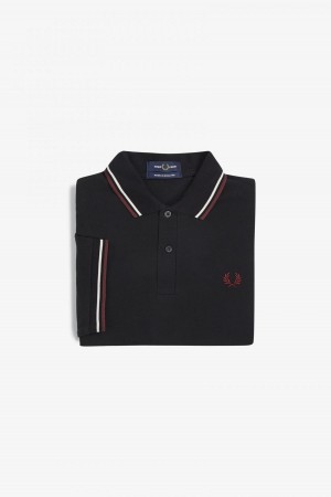 Black / Ecru / Oxblood Fred Perry M12 Men's Fred Perry Shirt | XCAGW50215