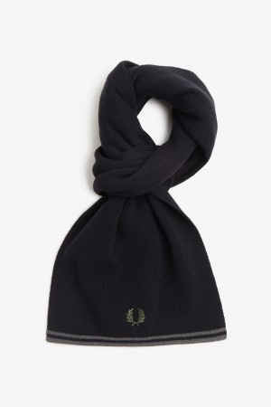 Black / Field Green Fred Perry Twin Tipped Merino Wool Accessories Scarf | CADYB40680