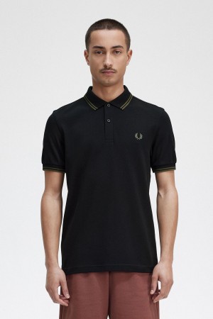 Black / Field Green / Field Green Fred Perry M3600 Men's Polo Shirts | SCAVO65786