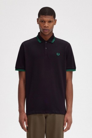 Black / Fred Perry Green / Fred Perry Green Fred Perry M12 Men's Polo Shirts | CADFL81860