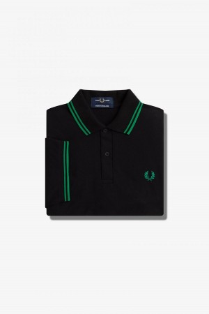 Black / Fred Perry Green / Fred Perry Green Fred Perry M12 Men's Fred Perry Shirt | CAXBR34283