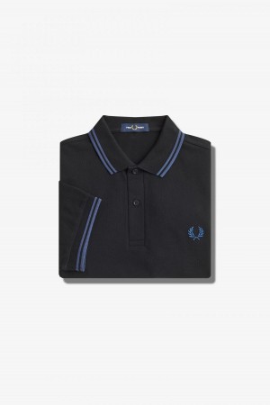 Black / Midnight Blue / Midnight Blue Fred Perry M3600 Men's Fred Perry Shirt | CAQCS27874