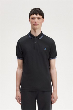 Black / Midnight Blue / Midnight Blue Fred Perry M3600 Men's Polo Shirts | ACADF13574