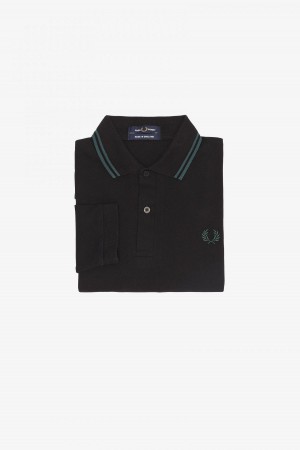 Black / Petrol Blue / Petrol Blue Fred Perry M1212 Men's Fred Perry Shirt | CAZPD52221