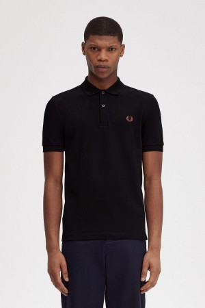 Black / Whisky Brown Fred Perry M6000 Men's Polo Shirts | UCATG37757