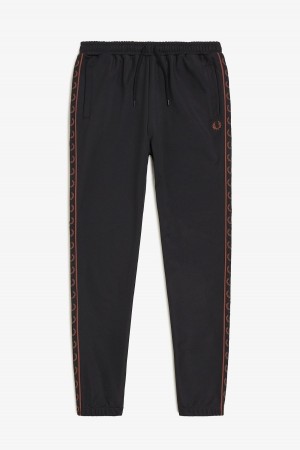 Black / Whisky Brown Fred Perry Seasonal Taped Track Pants Men's Trousers | LCATR94965