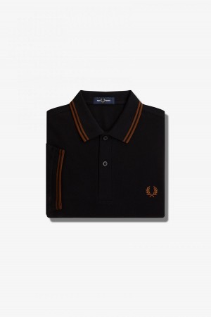 Black / Whisky Brown / Whisky Brown Fred Perry M3600 Men's Fred Perry Shirt | CACVG44823