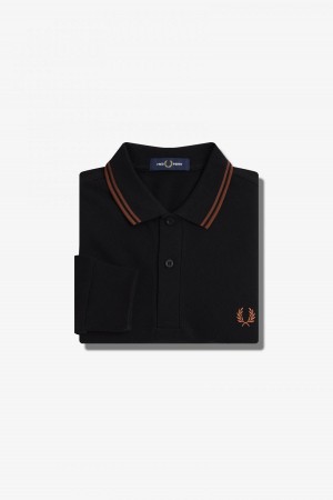 Black / Whisky Brown / Whisky Brown Fred Perry M3636 Men's Fred Perry Shirt | SCANY97042