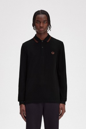 Black / Whisky Brown / Whisky Brown Fred Perry M3636 Men's Polo Shirts | CAZDE24133