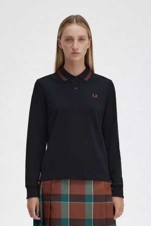 Black / Whisky Brown / Whisky Brown Fred Perry G3636 Women's Polo Shirts | CACVG34869