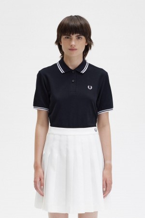 Black / White / White Fred Perry G3600 Women's Fred Perry Shirt | PCAQX65233