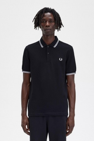 Black / White / White Fred Perry M3600 Men's Polo Shirts | FCAUI99508