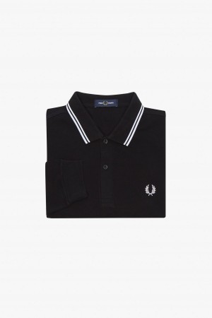 Black / White / White Fred Perry M3636 Men's Fred Perry Shirt | DCAKV96791