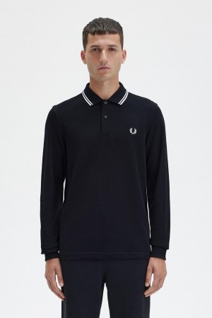 Black / White / White Fred Perry M3636 Men's Polo Shirts | ACADF55260