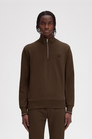 Burnt Tobacco Fred Perry Half Zip Men's Sweatshirts | CAICD97678