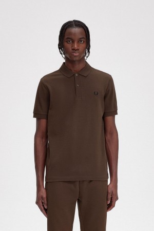 Burnt Tobacco / Black Fred Perry M6000 Men's Polo Shirts | BCASO68617