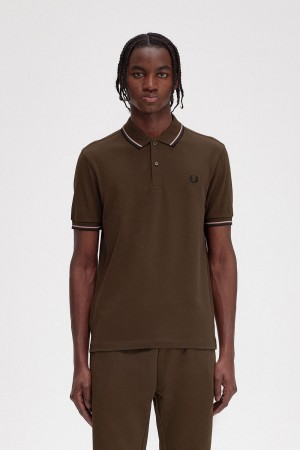 Burnt Tobacco / Dark Pink / Black Fred Perry M3600 Men's Polo Shirts | CAXBR61176