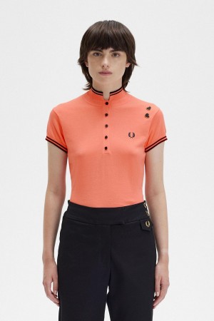 Coral Heat Fred Perry Knitted Shirt Women's Knitwear | TCAWZ79278