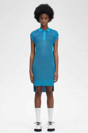 Cyber Blue Fred Perry Knitted Shirt Women's Dress | XCABH13677