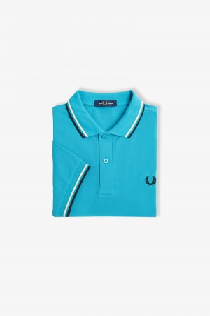 Cyber Blue / Ice Cream / Black Fred Perry M3600 Men's Fred Perry Shirt | QCAUV30557