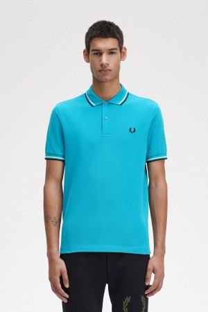 Cyber Blue / Ice Cream / Black Fred Perry M3600 Men's Polo Shirts | CAXBR39122