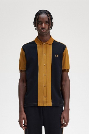 Dark Caramel Fred Perry Button Through Polo Shirt Men's Polo Shirts | CAXBR28666