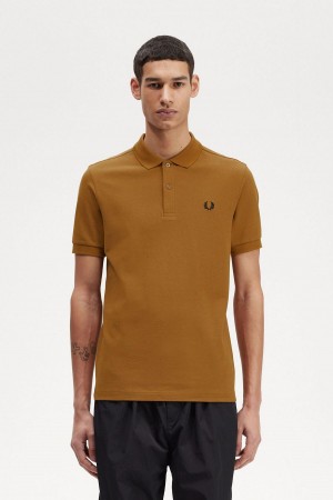 Dark Caramel / Black Fred Perry M6000 Men's Polo Shirts | QCAWA70438