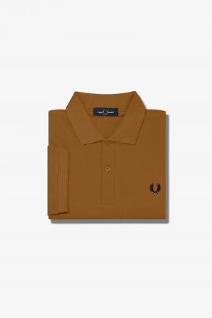 Dark Caramel / Black Fred Perry M6000 Men's Fred Perry Shirt | CACIF96899