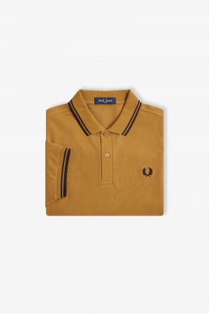 Dark Caramel / Black / Black Fred Perry M3600 Men's Fred Perry Shirt | MCAFT99259