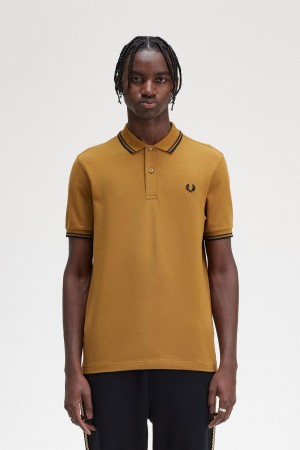 Dark Caramel / Black / Black Fred Perry M3600 Men's Polo Shirts | ECAHC83886