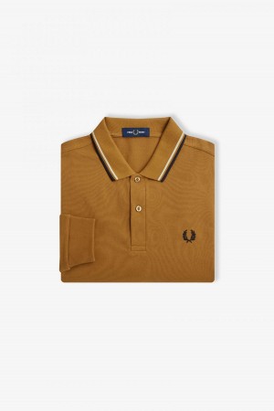 Dark Caramel / Oatmeal / Black Fred Perry M3636 Men's Fred Perry Shirt | CANZX85225