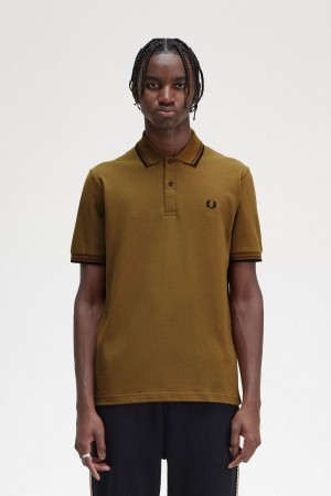 Dark Caramel / Whisky Brown / Black Fred Perry M12 Men's Polo Shirts | DCAVO38502