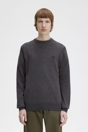 Dark Grey Marl Fred Perry Classic Crew Neck Jumper Men's Knitwear | CAEAH96293