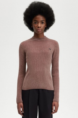 Dark Pink Fred Perry Chenille Rib Jumper Women's Knitwear | CAEAH32422