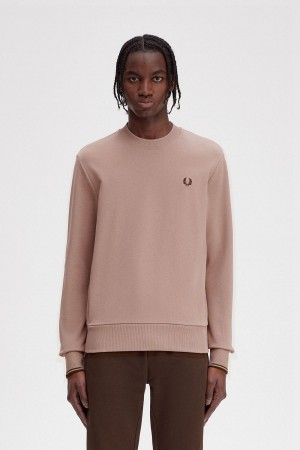 Dark Pink Fred Perry Crew Neck Men's Sweatshirts | FCAHY88055