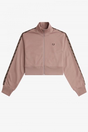 Dark Pink Fred Perry Cropped Taped Women's Coats | CACIF62657