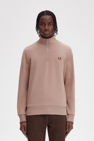 Dark Pink Fred Perry Half Zip Men's Sweatshirts | FCAHY18308