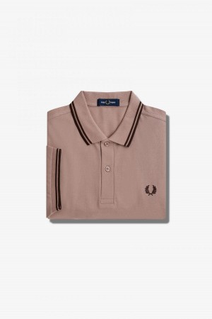 Dark Pink / Burnt Tobacco / Burnt Tobacco Fred Perry M3600 Men's Fred Perry Shirt | FCAUI69544