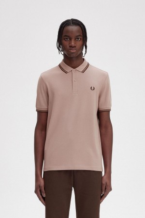 Dark Pink / Burnt Tobacco / Burnt Tobacco Fred Perry M3600 Men's Polo Shirts | CAJKU78352