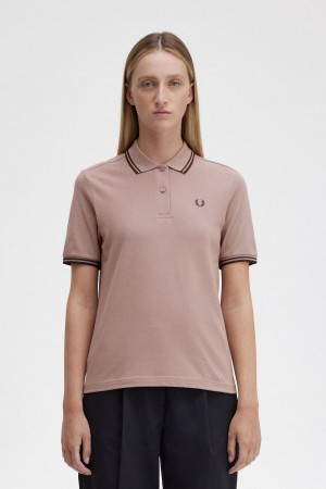 Dark Pink / Burnt Tobacco / Burnt Tobacco Fred Perry G3600 Women's T Shirts | CAQCS49314