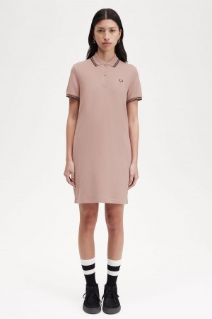 Dark Pink / Whisky Brown / Whisky Brown Fred Perry Twin Tipped Fred Perry Shirt Women's Dress | QCAUV94369