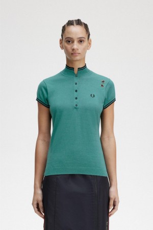 Deep Mint Fred Perry Knitted Shirt Women's Knitwear | CACVG47654