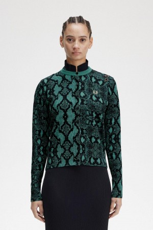 Deep Mint Fred Perry Snake Print Cardigan Women's Knitwear | ECAVG94336