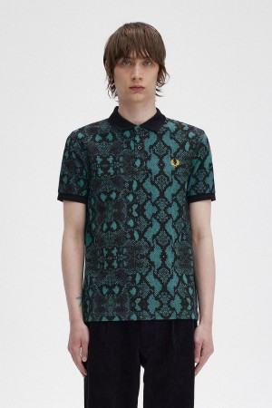 Deep Mint Fred Perry Snake Print Fred Perry Shirt Men's Polo Shirts | ACADF52451