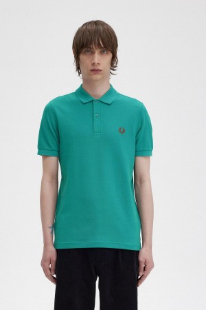 Deep Mint / Whisky Brown Fred Perry M6000 Men's Polo Shirts | CAXMI37650