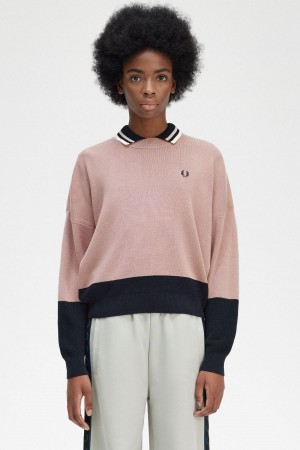 Dusty Rose Pink Fred Perry Colour Block Jumper Women's Knitwear | CAICD77425