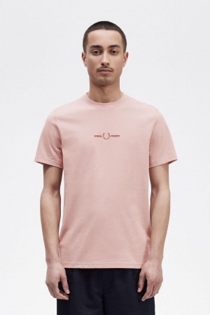 Dusty Rose Pink Fred Perry Embroidered Men's T Shirts | PCAER95418